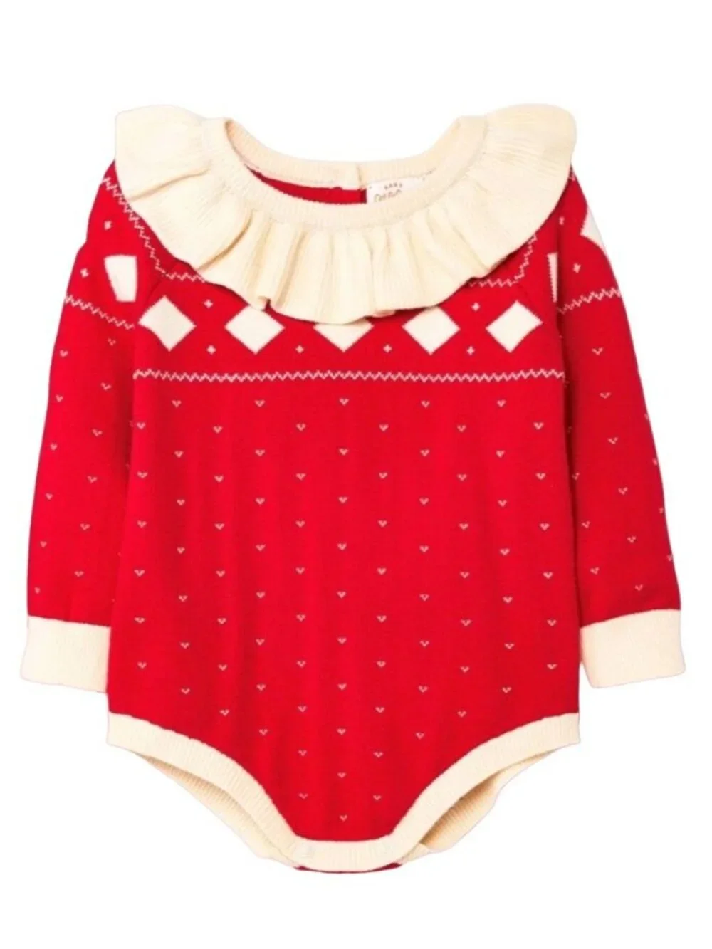 Baby Girls Christmas Romper Bodysuit With Ruffled Collar Red & White 78